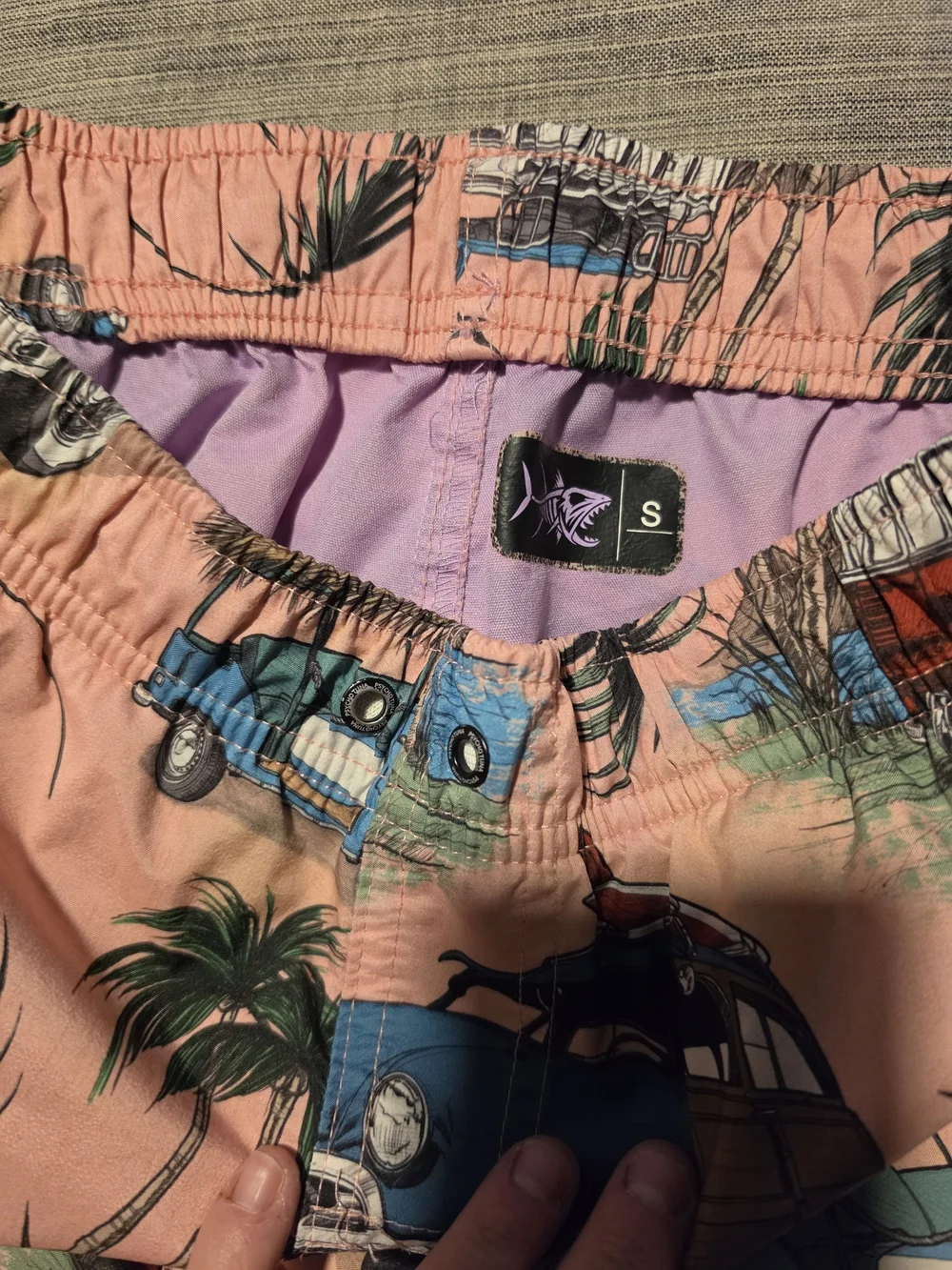 Men's Pink Vw Bus Retro Car Print Swim Trunks